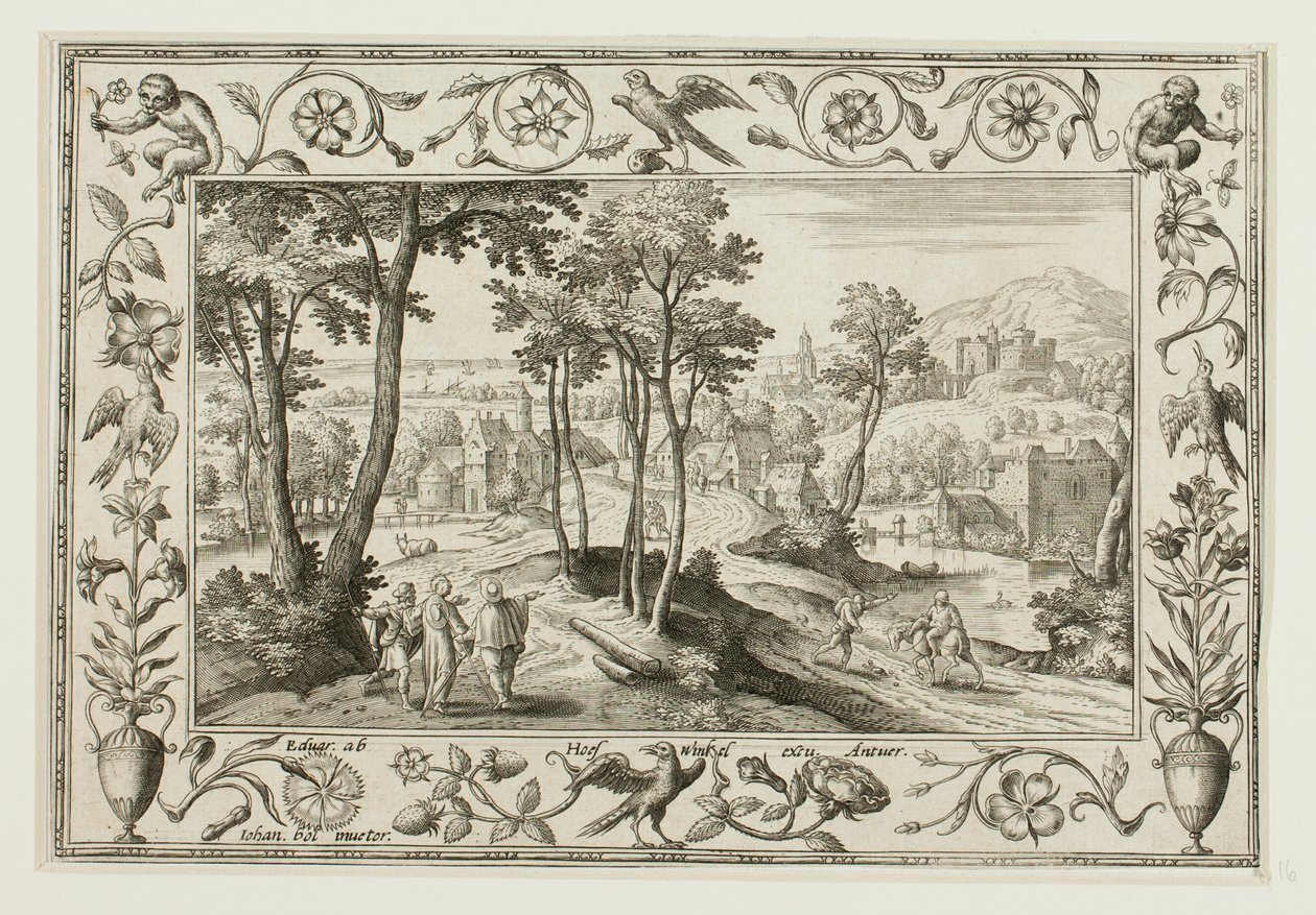 The Journey to Emmaus, from Landscapes with Old and New Testament Scenes and Hunting Scenes by Adriaen Collaert