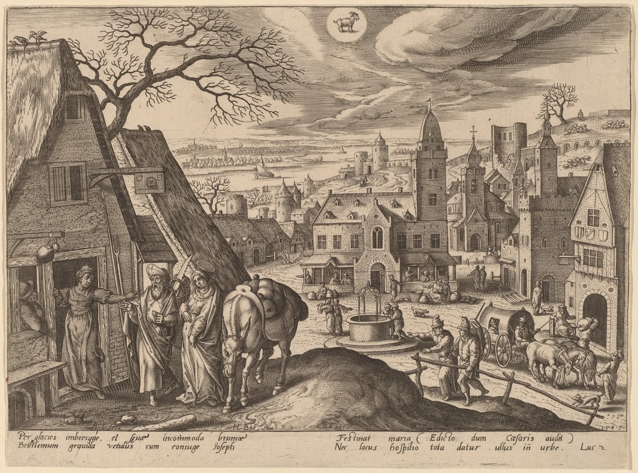 The Virgin and Joseph at the Inn by Adriaen Collaert after Hans Bol
