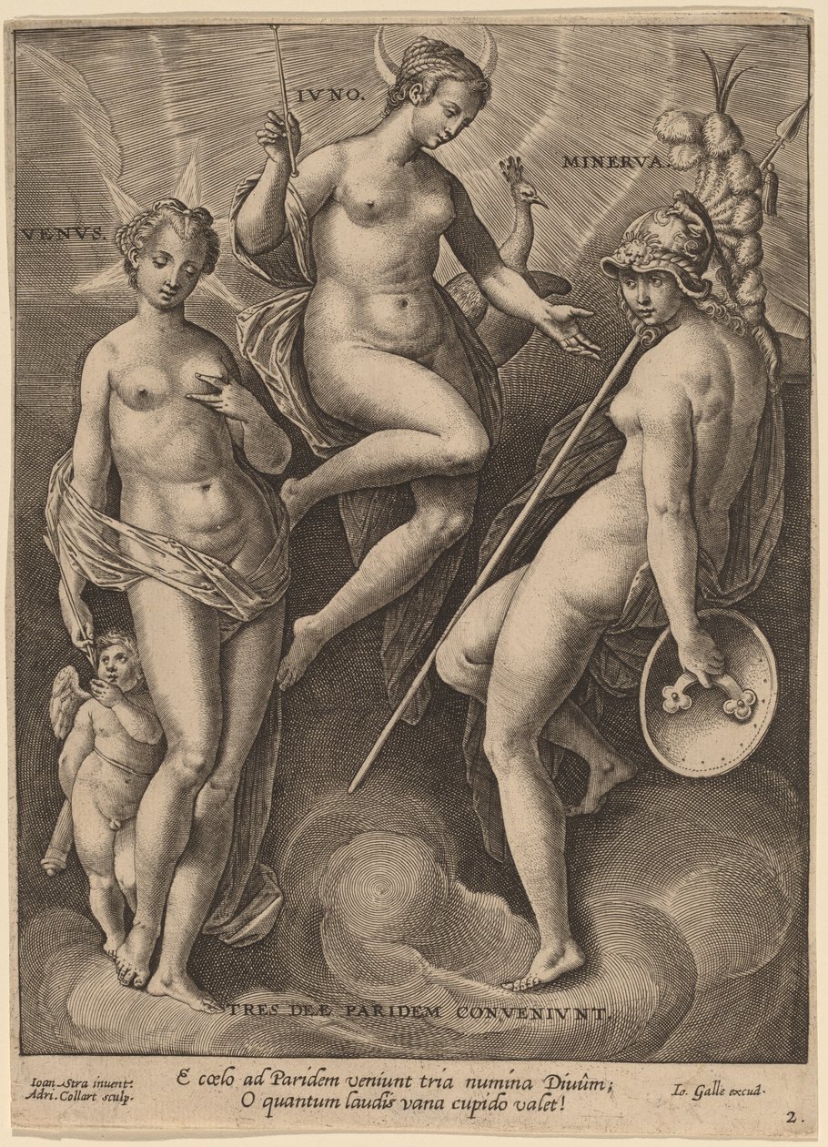 Venus, Juno and Minerva by Adriaen Collaert after Jan van der Straet