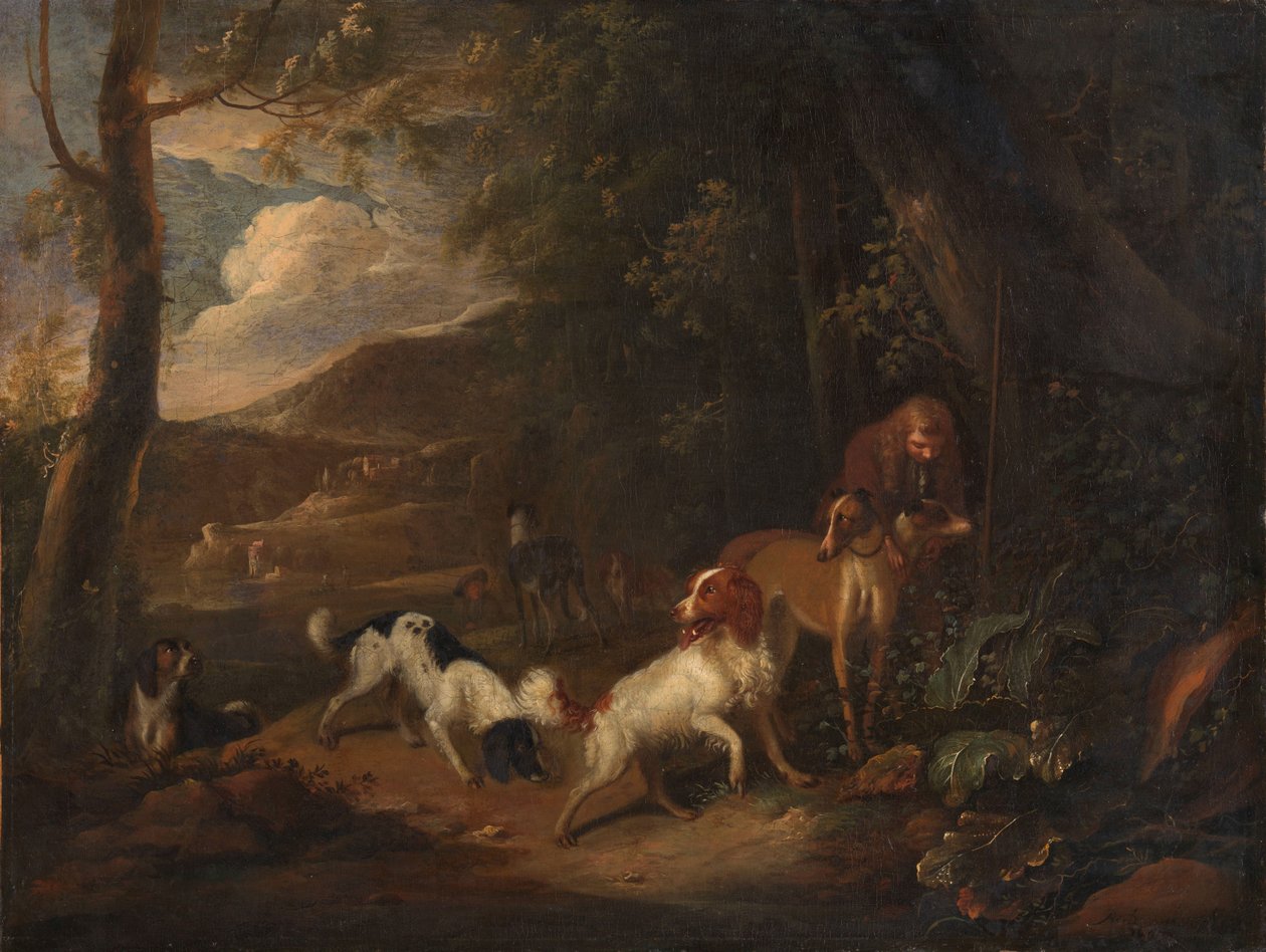 Hunter with Hounds at the Edge of a Wood by Adriaen Cornelisz Beeldemaker