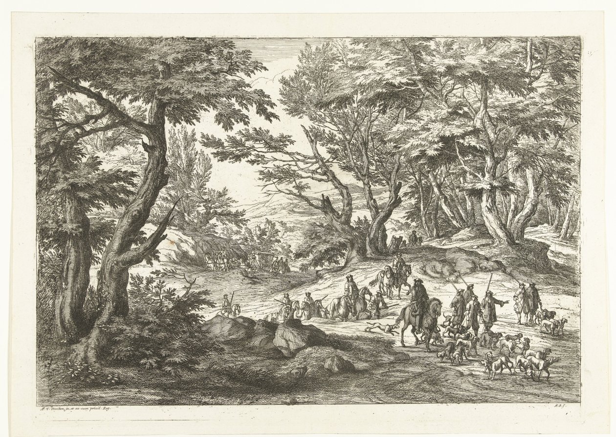 Landscape with Hunting Party by Adriaen Frans Boudewyns