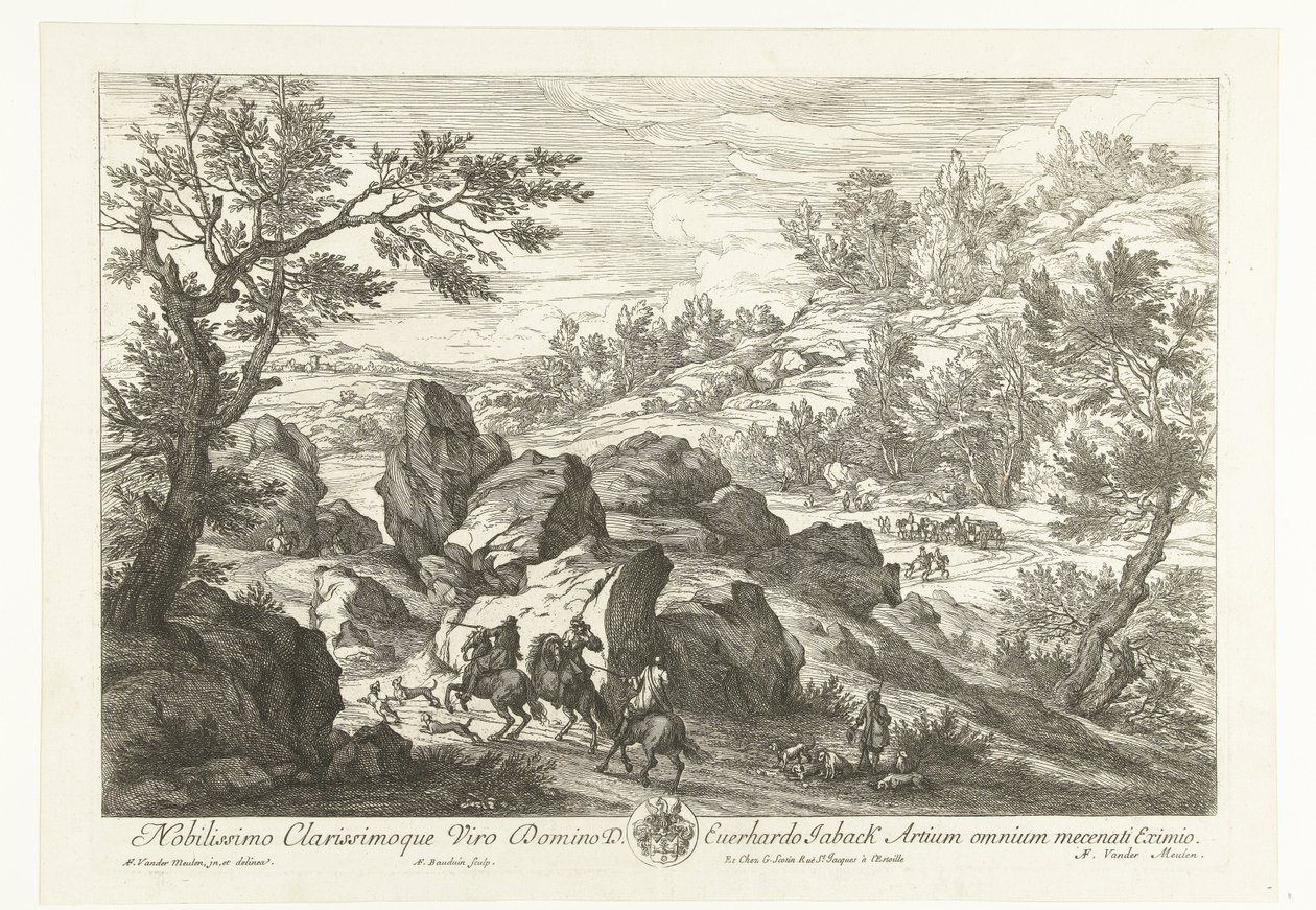 Landscape with Riders by Rock Formation (Landscapes with Hunters) by Adriaen Frans Boudewyns