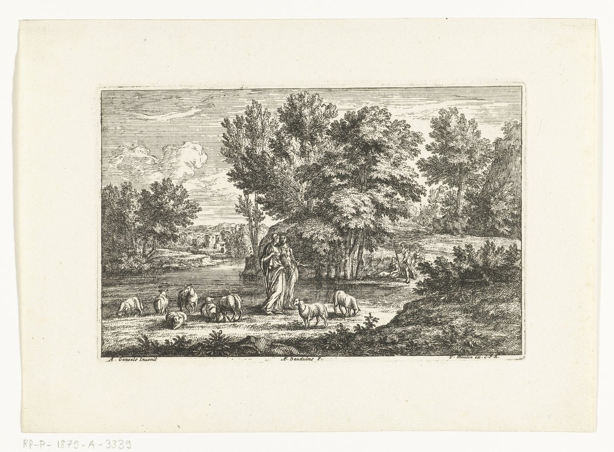 Landscape with Two Shepherdesses by Water by Adriaen Frans Boudewyns