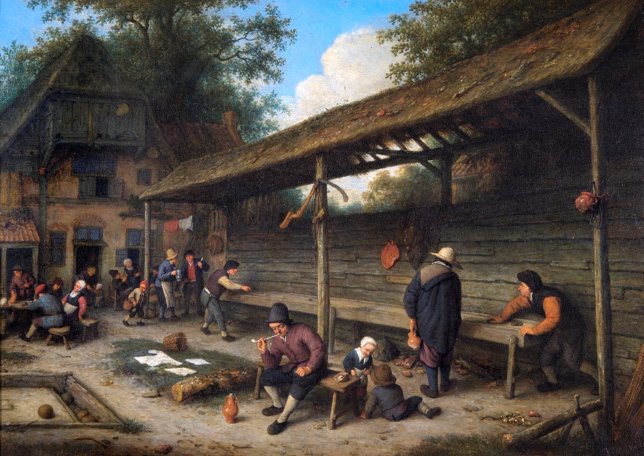 Courtyard of an Inn with a Game of Shuffleboard by Adriaen Jansz. van Ostade