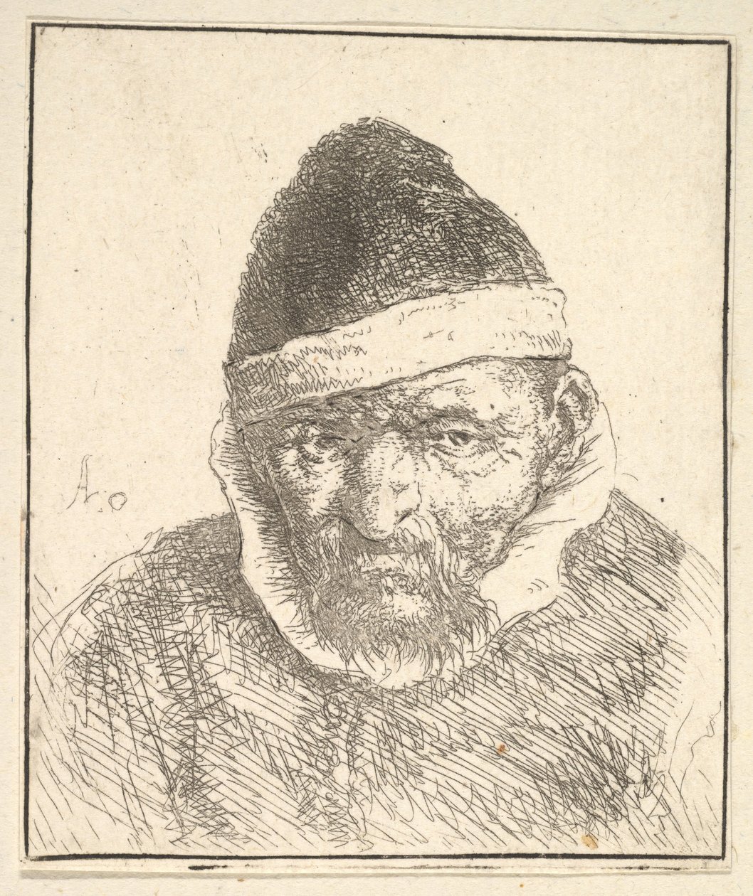 Old Man with White Collar and Pointed Hat by Adriaen Jansz. van Ostade