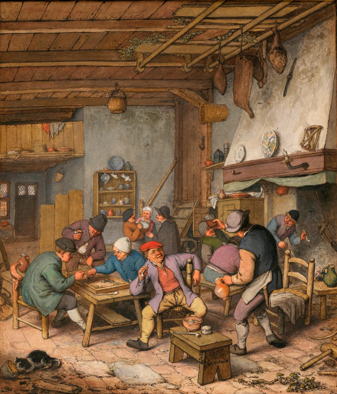 Room in an Inn with Peasants Drinking, Smoking and Playing Backgammon by Adriaen Jansz. van Ostade