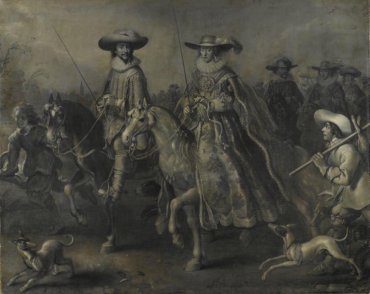Friedrich V (1596-1632), Elector of the Palatinate, King of Bohemia, and his Wife Elizabeth Stuart (1596-1662) on Horseback by Adriaen Pietersz van de Venne