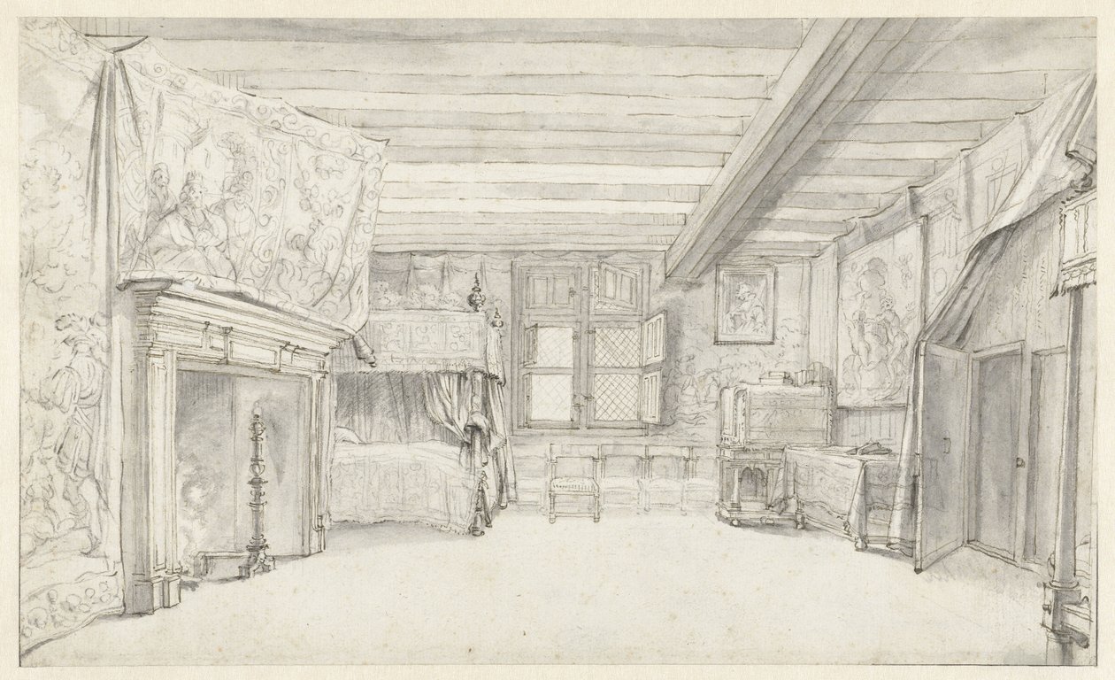 View of a Richly Appointed Chamber with a Four-poster Bed by Adriaen Pietersz van de Venne