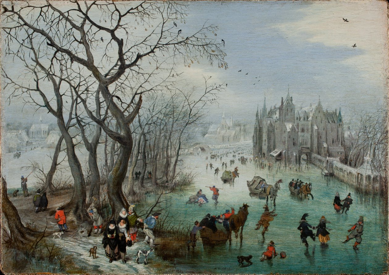 Winter Landscape with Skaters near a Castle by Adriaen Pietersz van de Venne