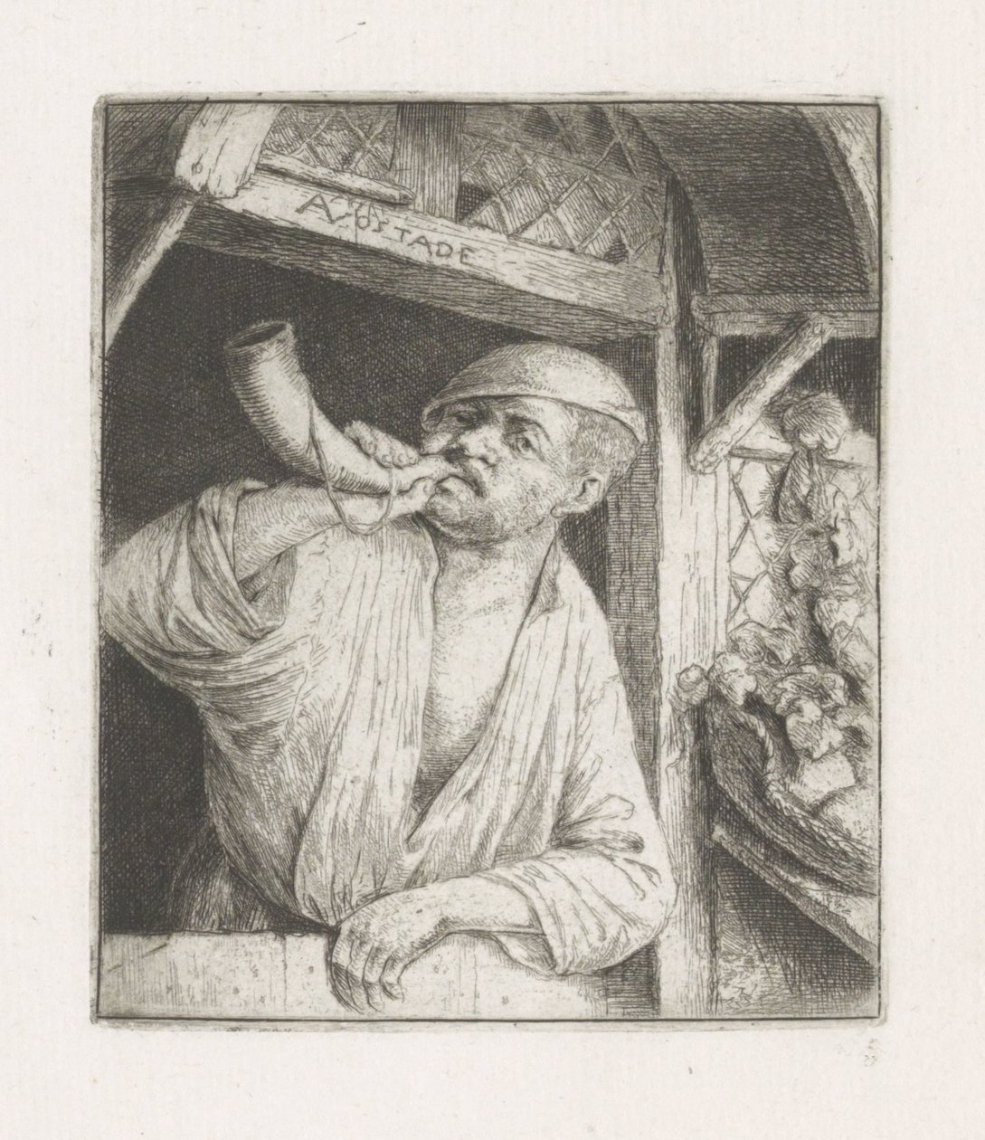 Baker Blowing a Horn in a Doorway by Adriaen van Ostade