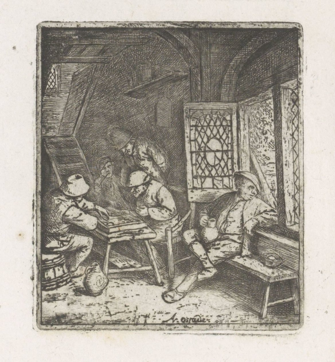 Peasant interior with tric-trac players by Adriaen van Ostade