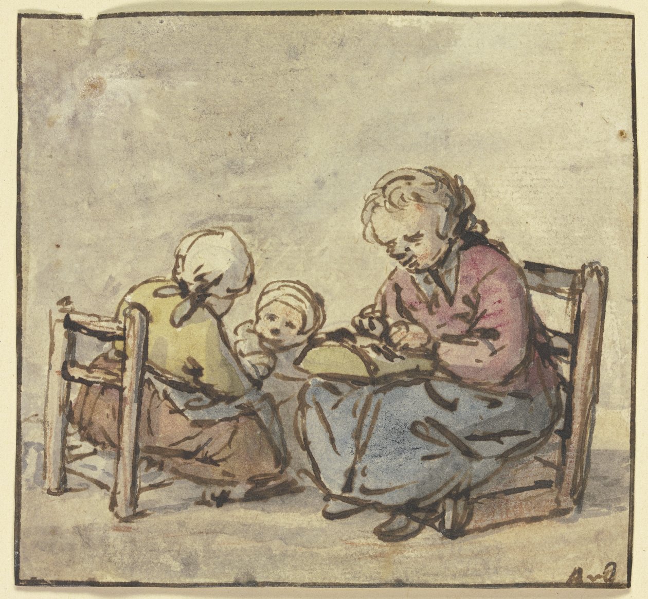 Three Girls, the Eldest Making Lace by Adriaen van Ostade