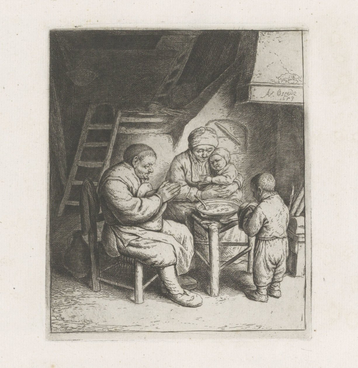 Family Praying Before the Meal by Adriaen van Ostade