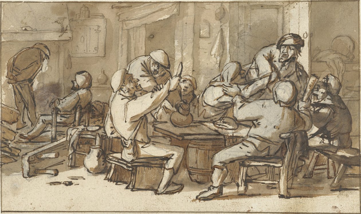 Interior of an Inn with Drinking and Quarreling Peasants by Adriaen van Ostade