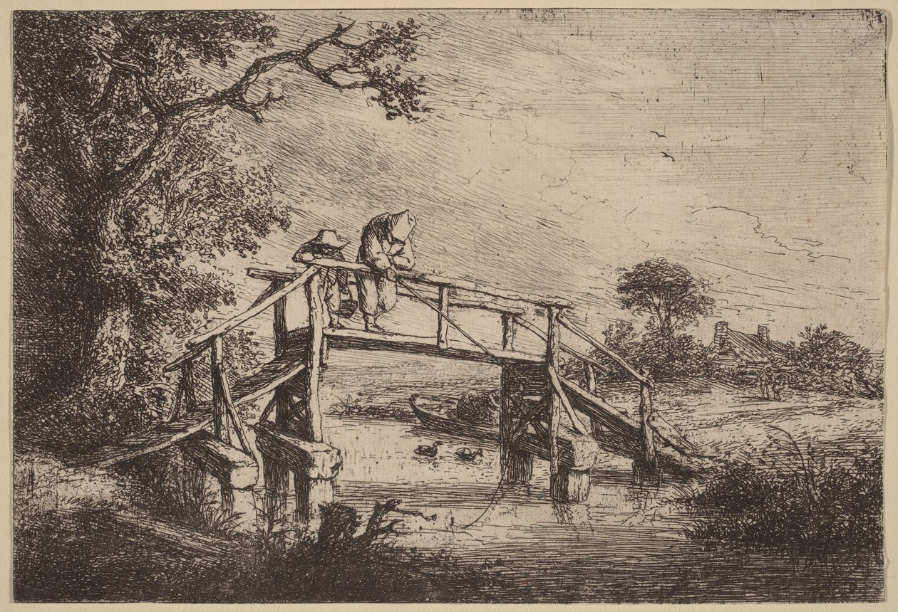 Landscape with a Bridge and Two Fishermen by Adriaen van Ostade