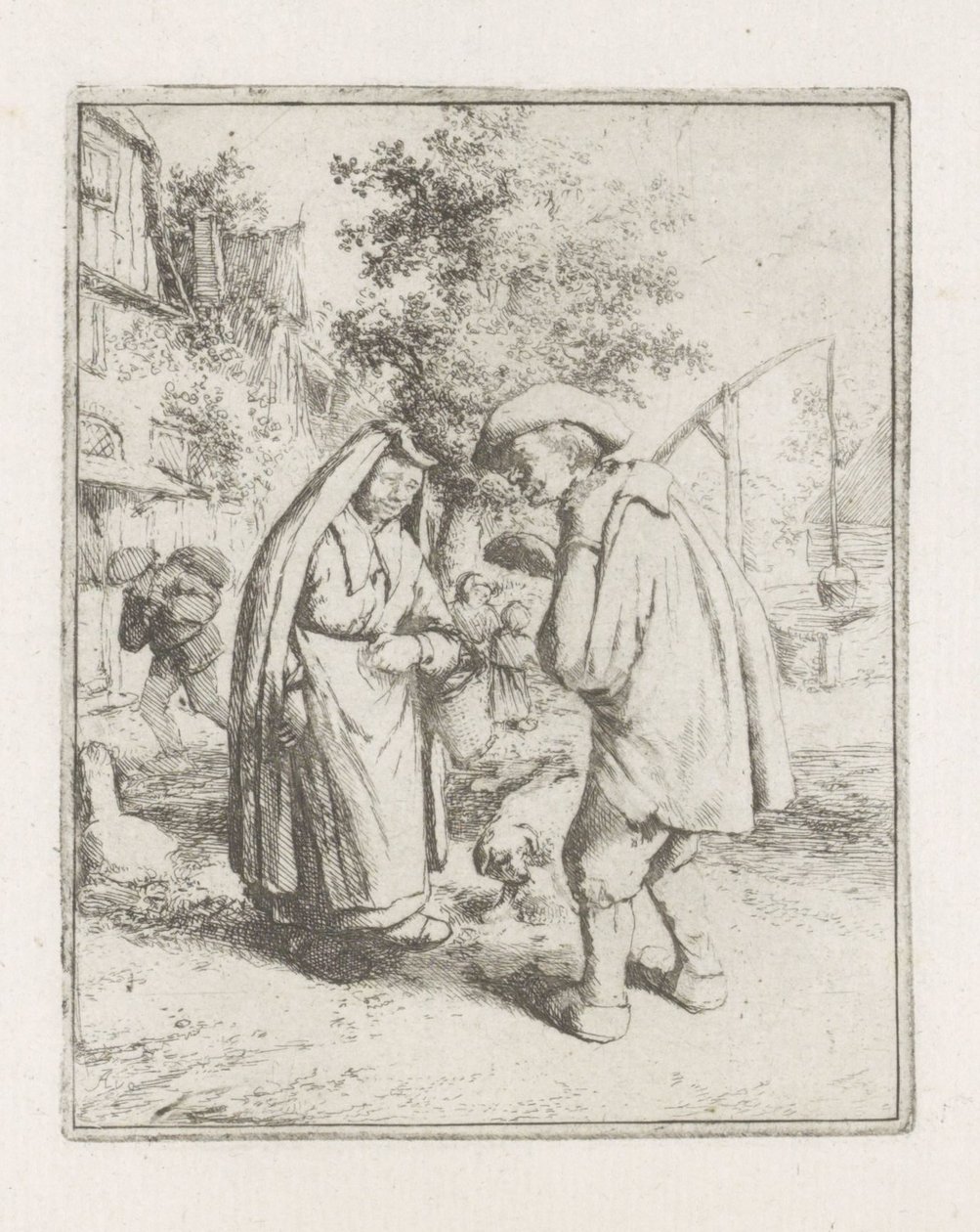 Man and woman in conversation by Adriaen van Ostade