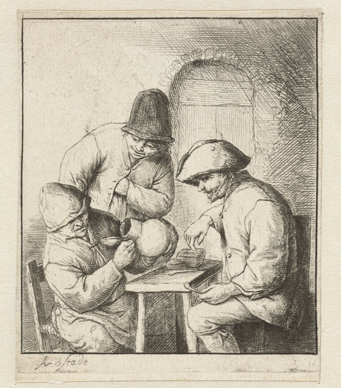 Man Looking into an Empty Jug, Two Men Watching (The Empty Jug) by Adriaen van Ostade