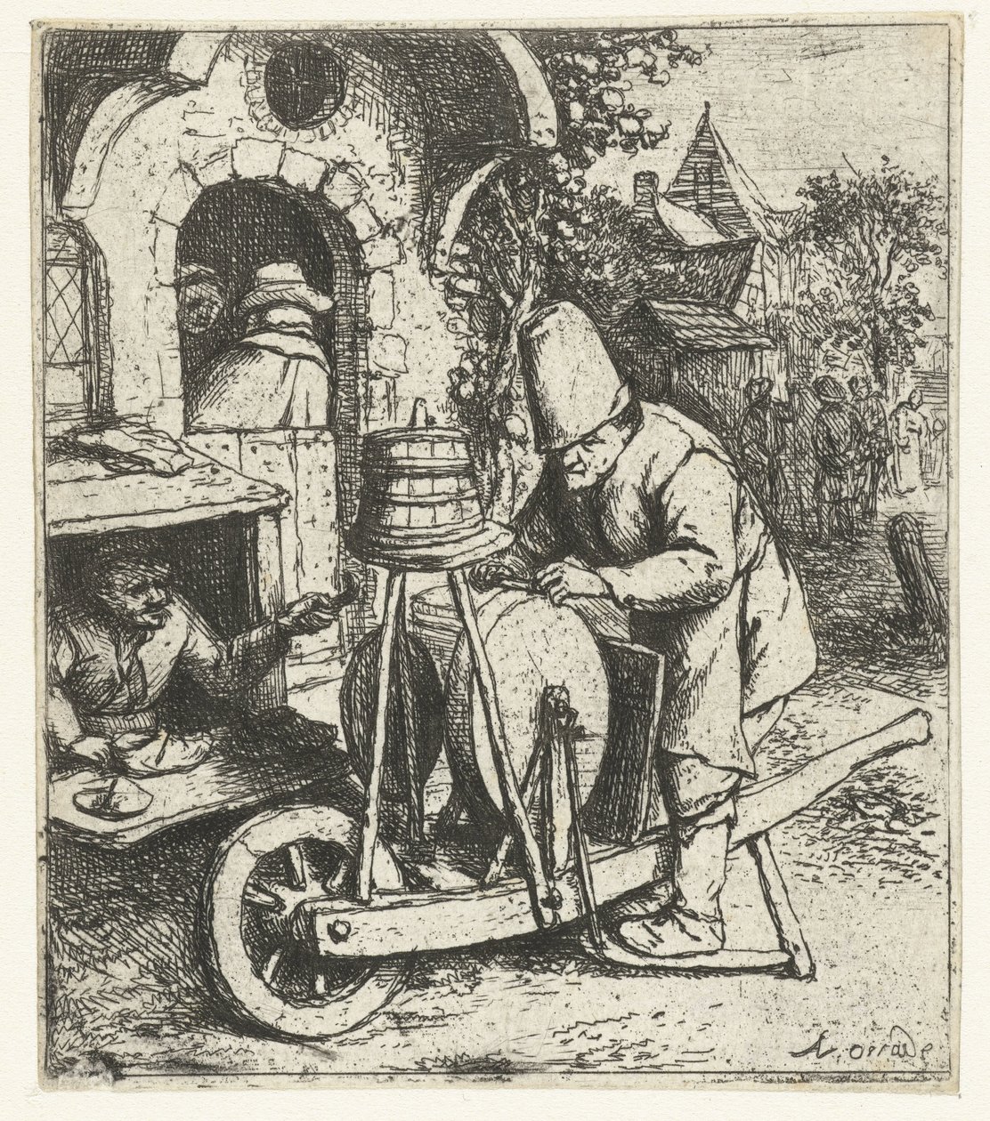 Knife Grinder at Work by a Shoemaker (The Knife Grinder) by Adriaen van Ostade