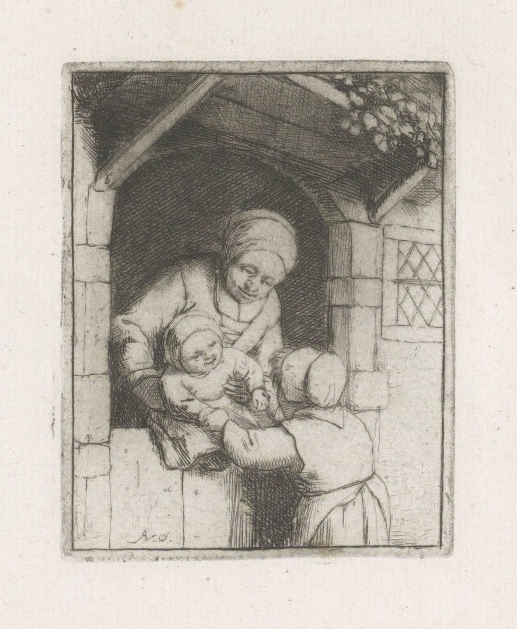 Mother with Two Children in a Doorway by Adriaen van Ostade