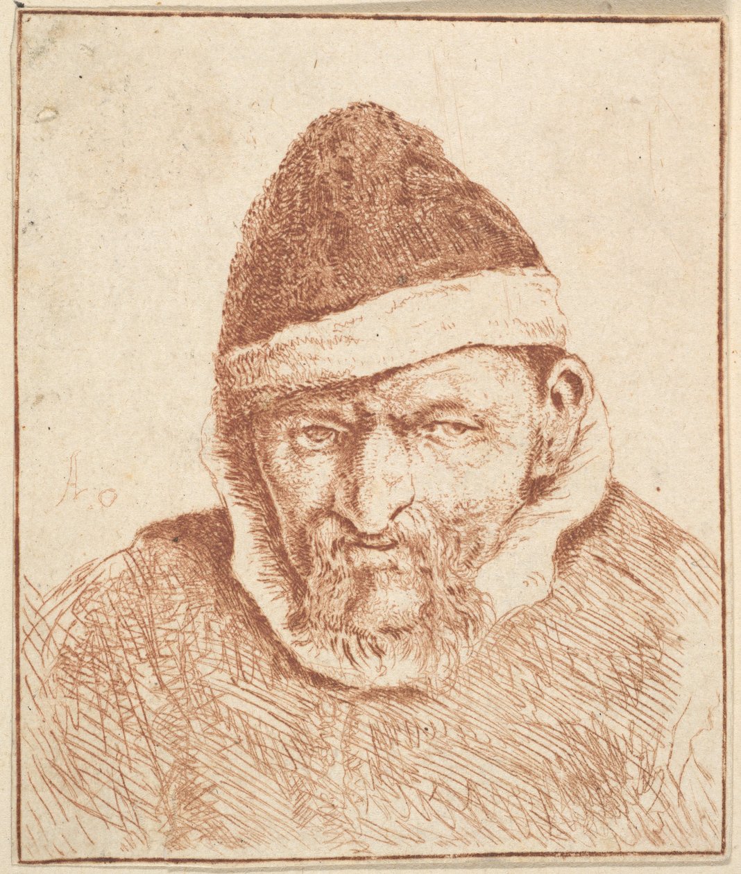 Old Man with White Collar and Pointed Hat by Adriaen van Ostade