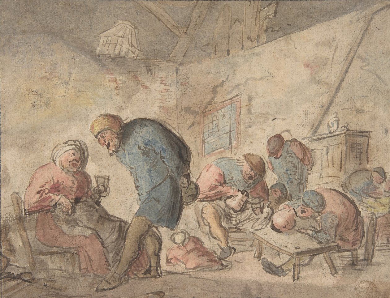 Peasants Drinking, (detail) by Adriaen van Ostade.