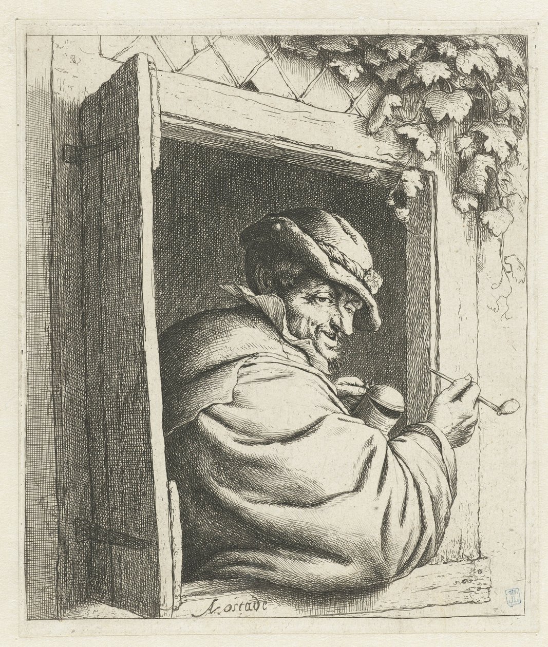 Smoking Farmer in a Window Opening by Adriaen van Ostade