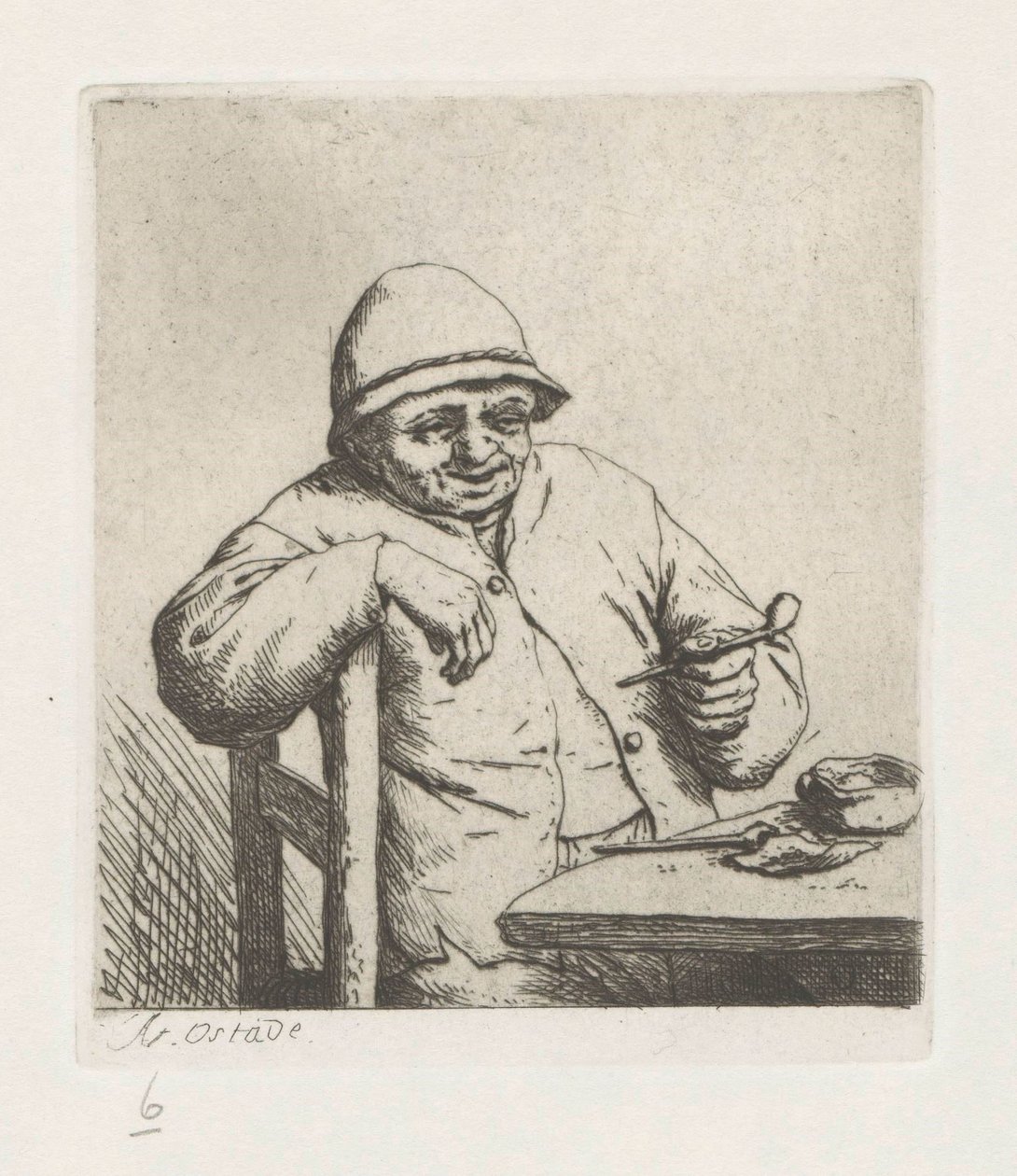 Smoking Peasant with Arm Over Chair Back by Adriaen van Ostade