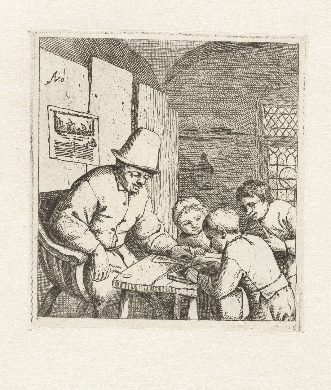 Schoolmaster with Three Students at a Table (The School) by Adriaen van Ostade