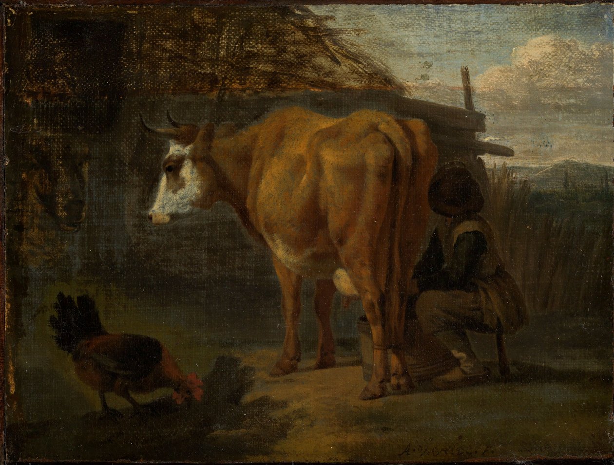 Brown Cow Milked by a Shepherd by Adriaen van de Velde
