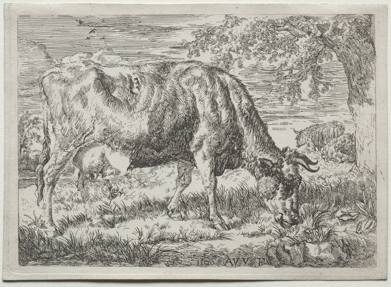 Cow and Two Sheep at the Foot of a Tree by Adriaen van de Velde
