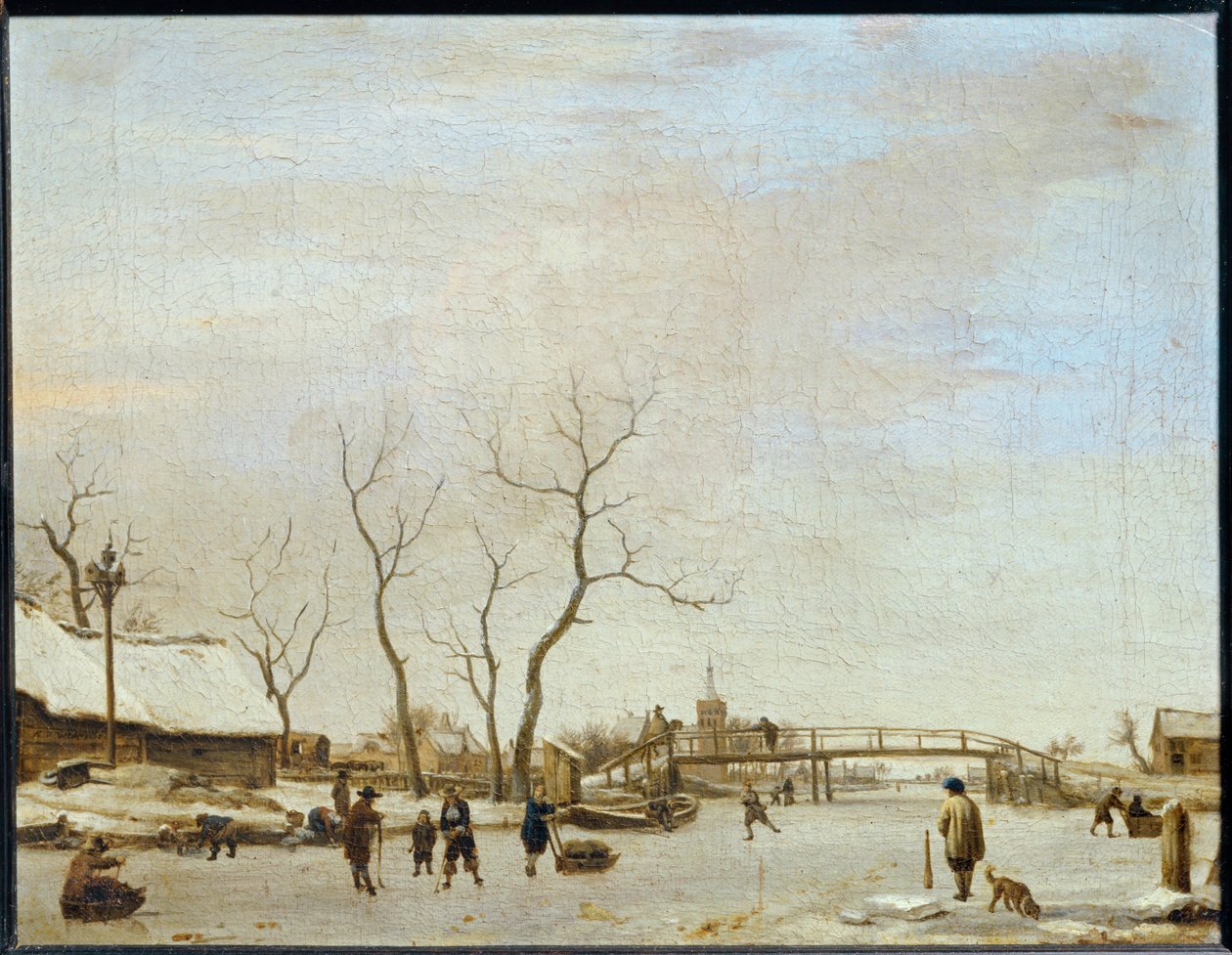 Frozen River with Skaters and Hockey Players by Adriaen van de Velde