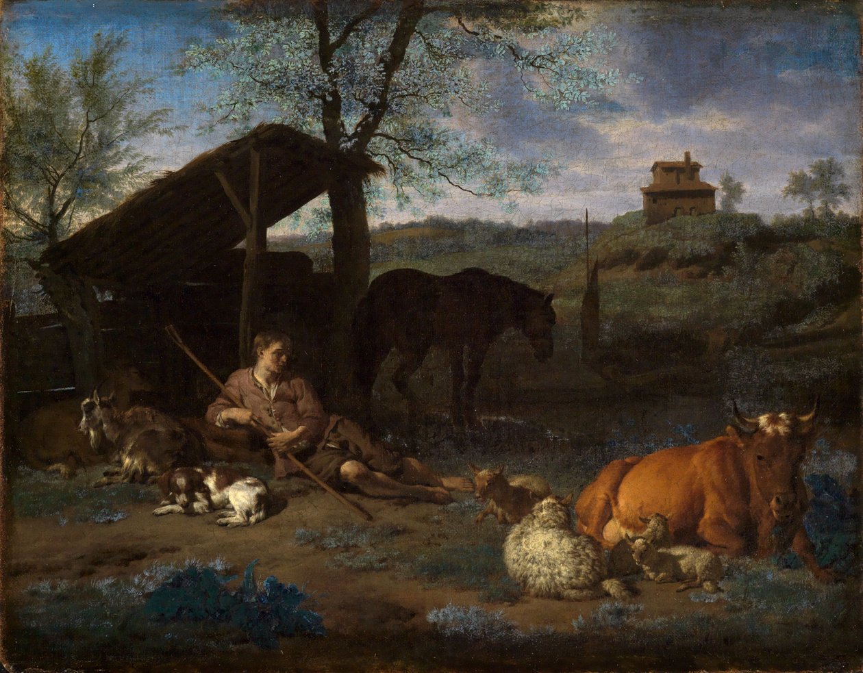 Resting Shepherd with His Flock by Adriaen van de Velde