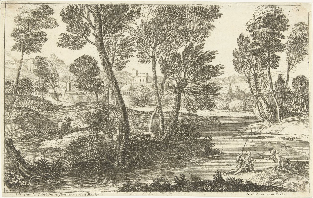 Landscape with Two Fishermen by Adriaen van der Kabel