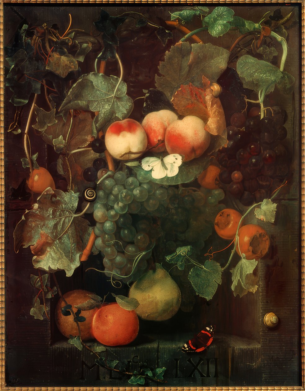Fruit Still Life with Butterflies and Snails by Adriaen van der Spelt