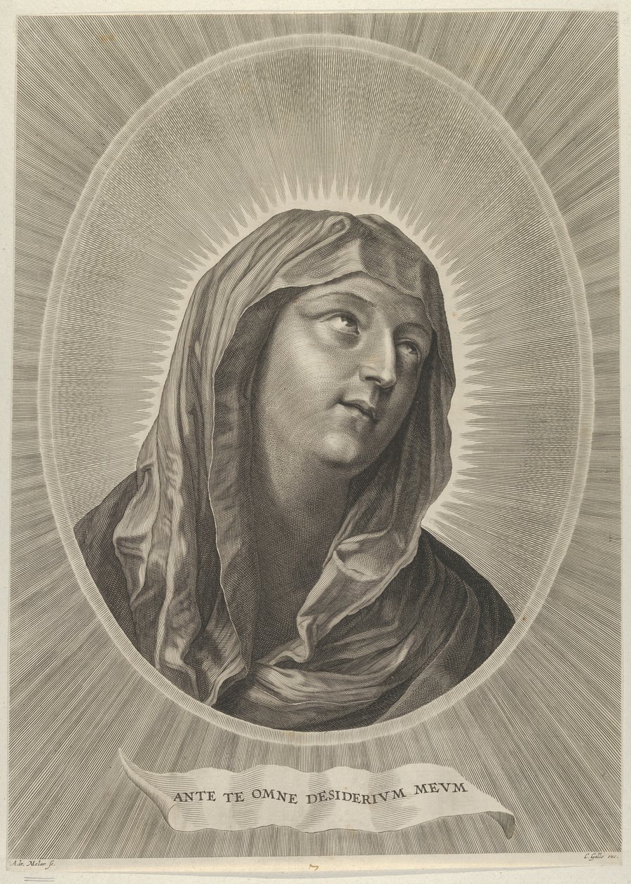 The Head of the Virgin Looking Up to the Right, in an Oval Frame, after Reni, ca. 1650-67 by Adrian van Melar