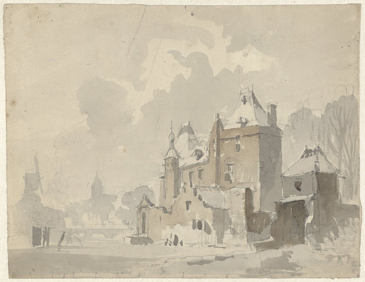 View of a Fantasized (?) Castle Near a Town by Adrianus Eversen