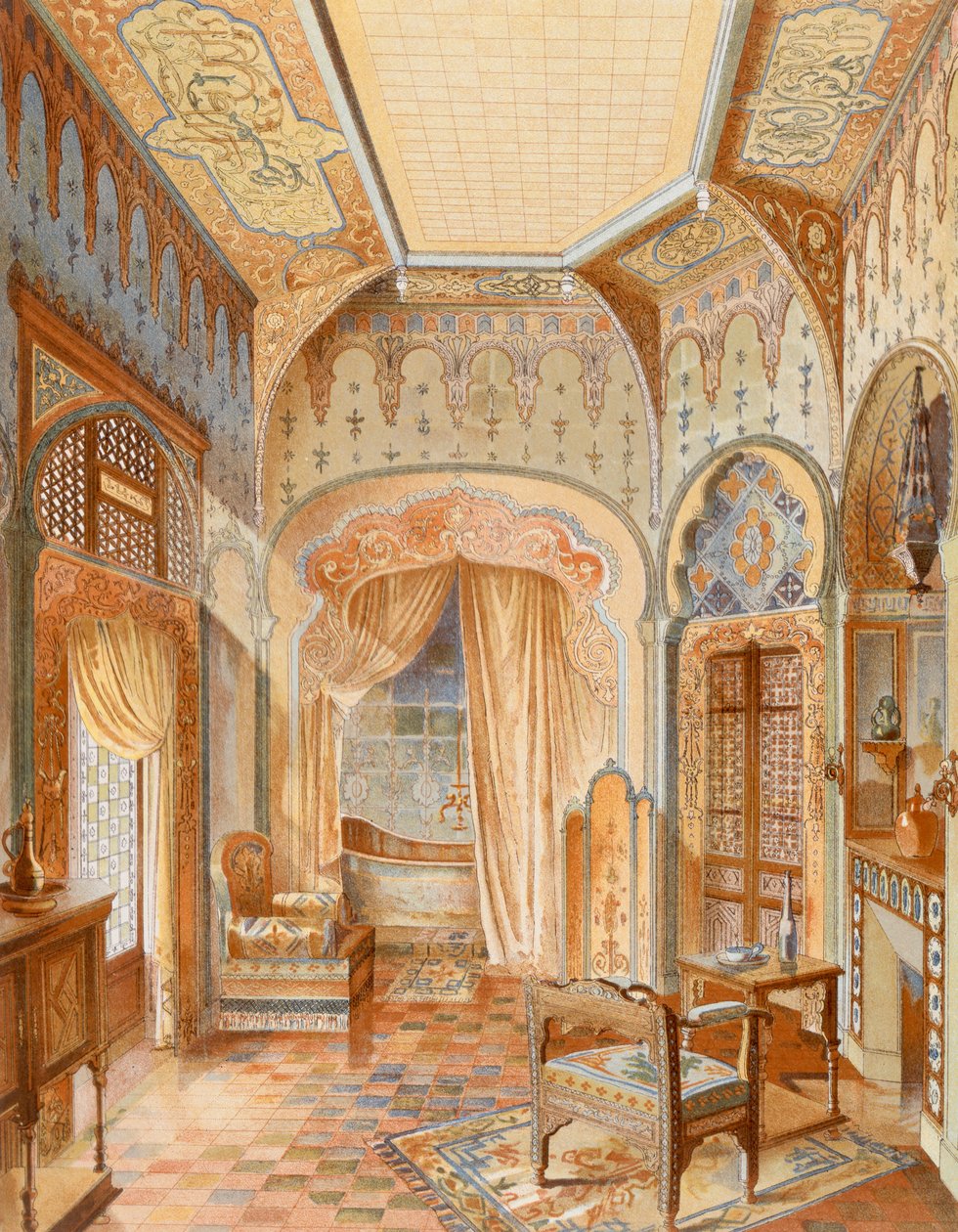 A Moorish style bathroom interior, illustration from 