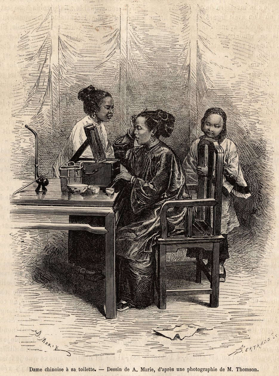 Chinese lady has her toilet (engraving after A. Marie