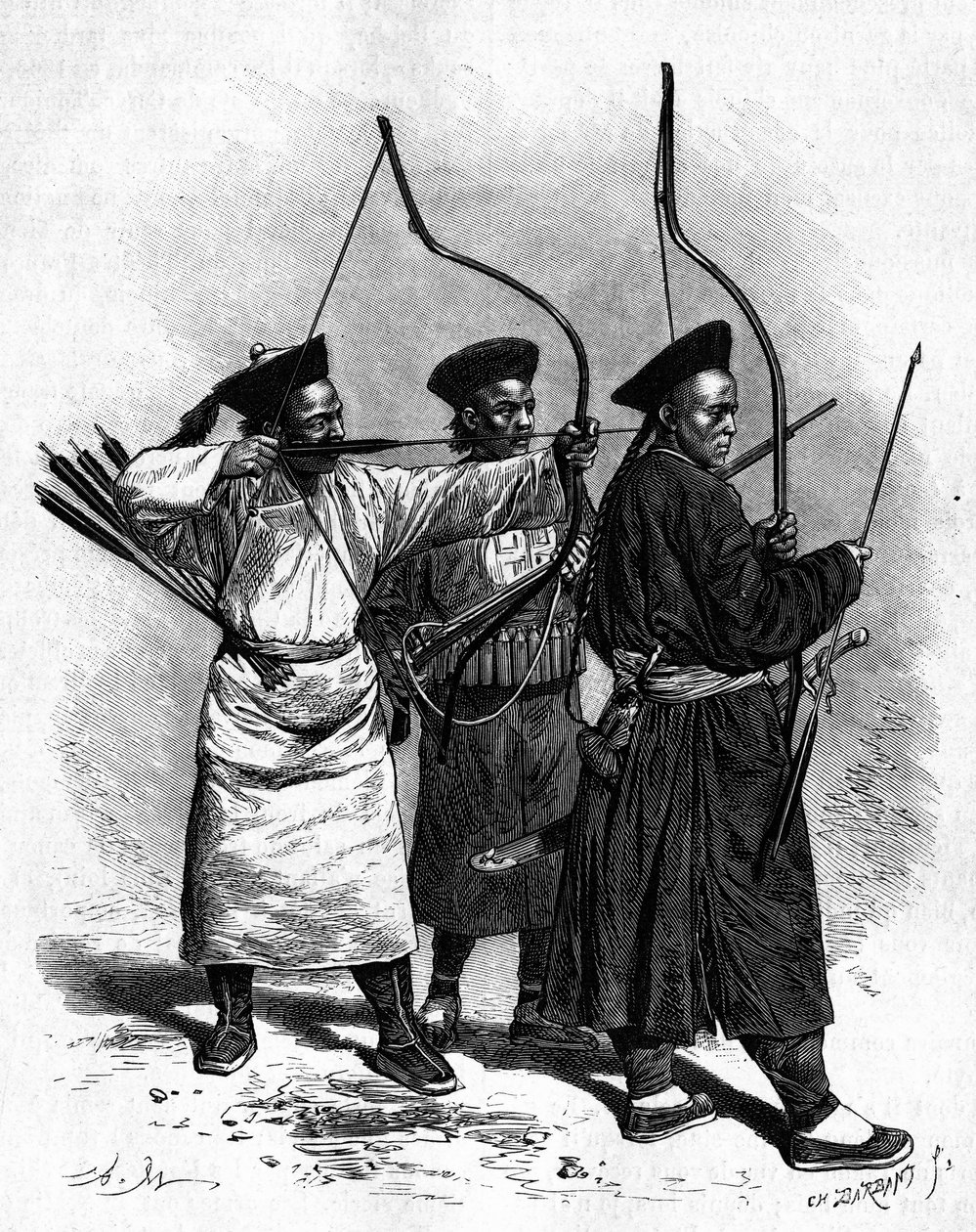 Portraits of Three Chinese Archers in Traditional Costume by Adrien Emmanuel Marie
