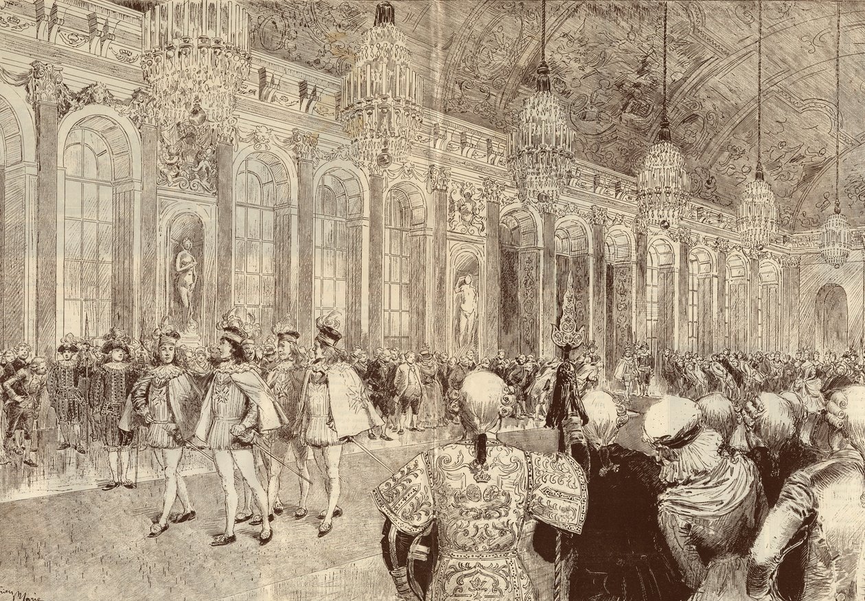 The procession of the knights of the Order of the Holy Spirit in the ice gallery of the castle of Versailles on the day of Pentecost in 1789 by Adrien Emmanuel Marie