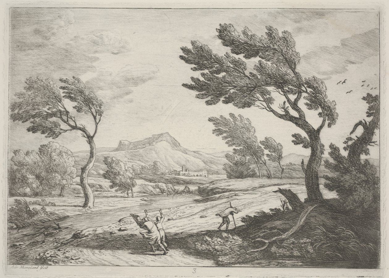 Landscape with Travelers in a High Wind by Adrien Manglard
