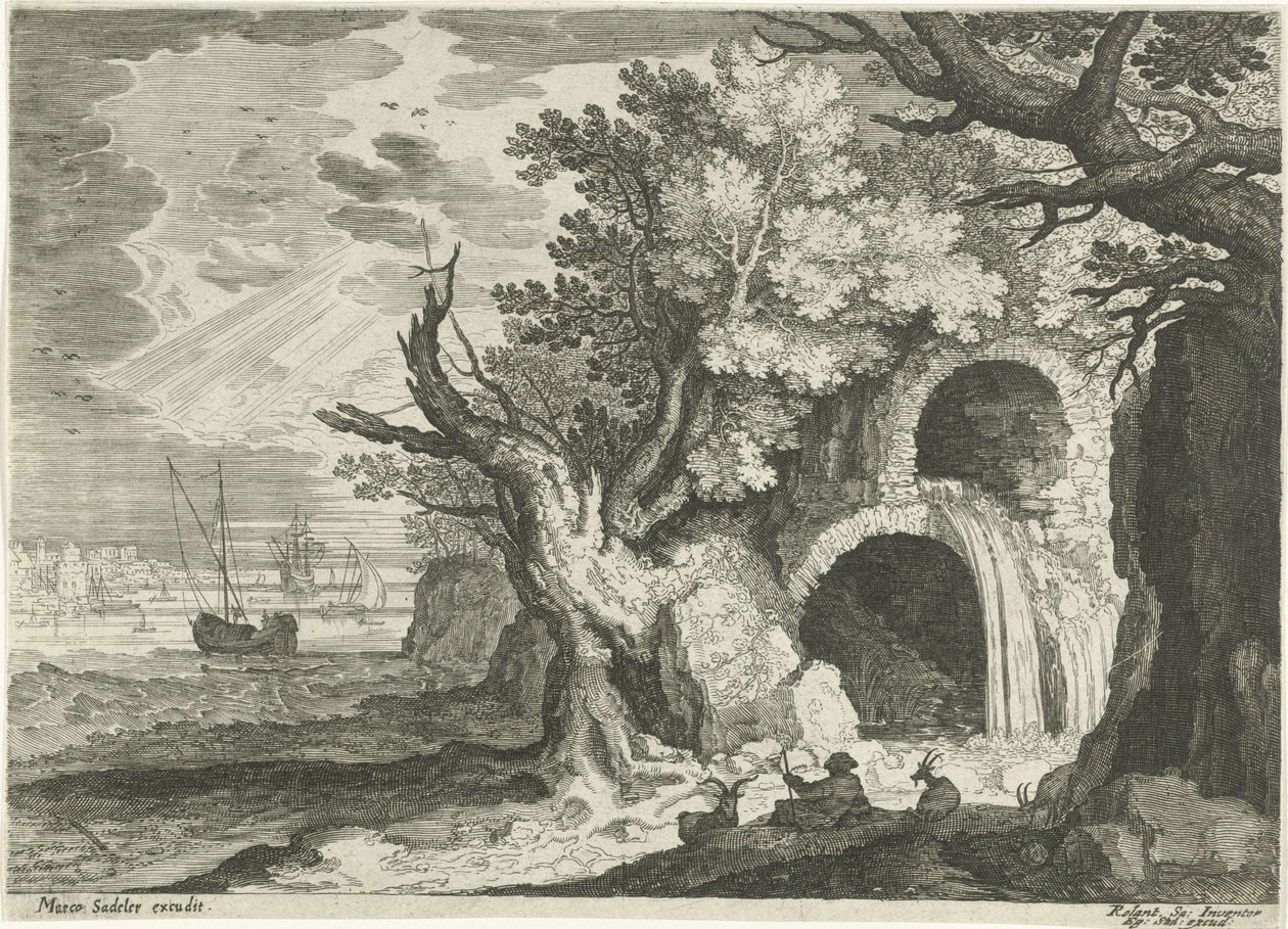 Aqueduct with Waterfall by Egidius  Sadeler (II)