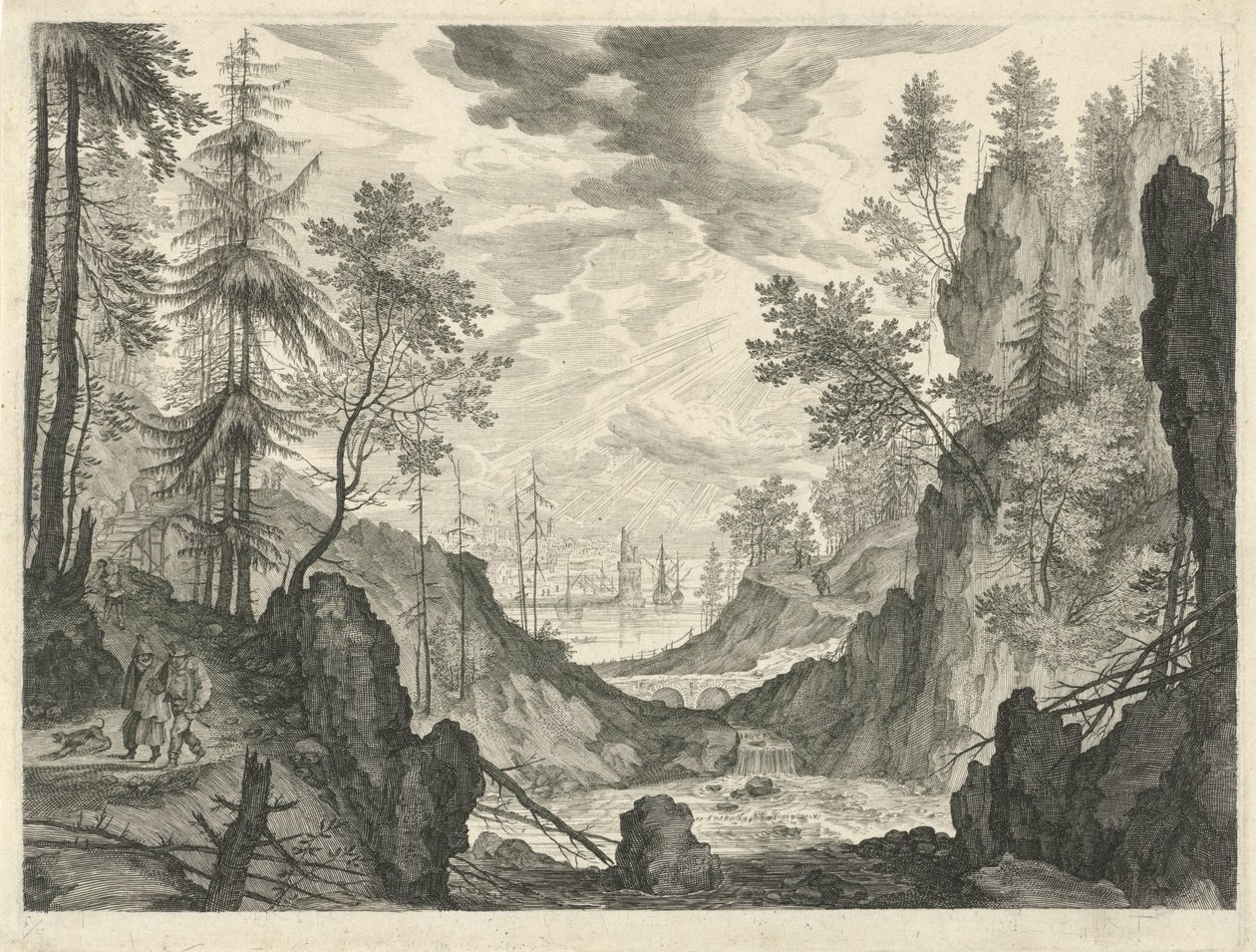 Forest Landscape with a Waterfall by Egidius  Sadeler (II)