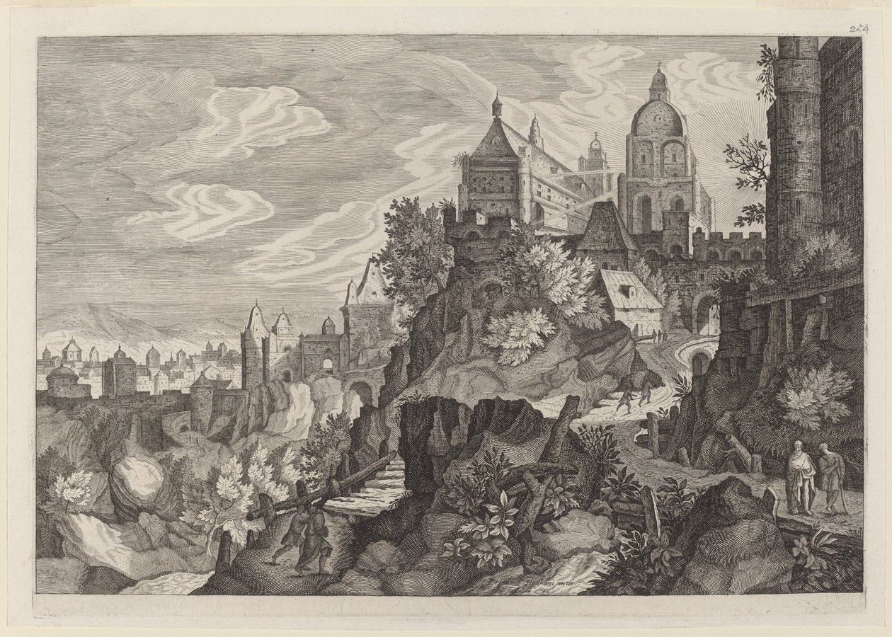 Rocky Landscape in Bohemia by Aegidius Sadeler II after Pieter Stevens