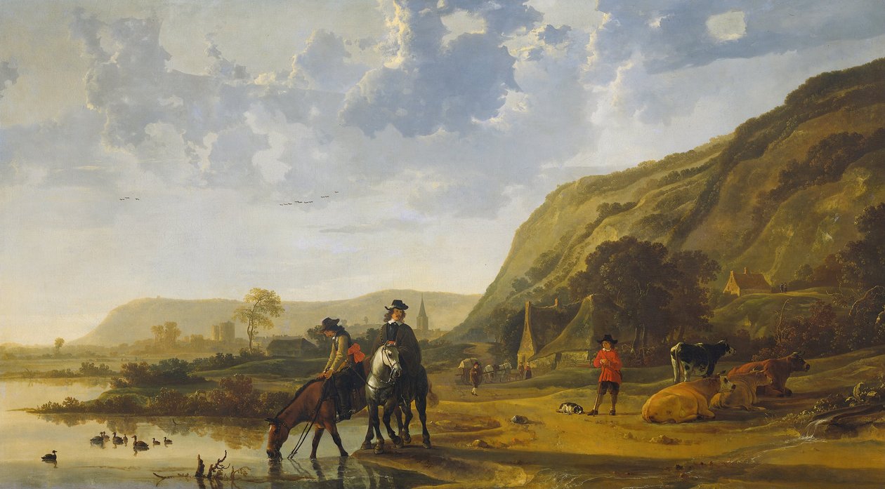 River landscape with riders, 1655 by Aelbert Cuyp
