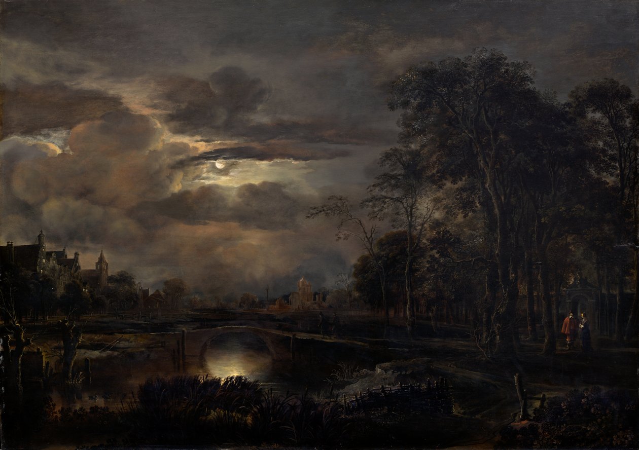 Moonlit Landscape with Bridge by Aert van der Neer