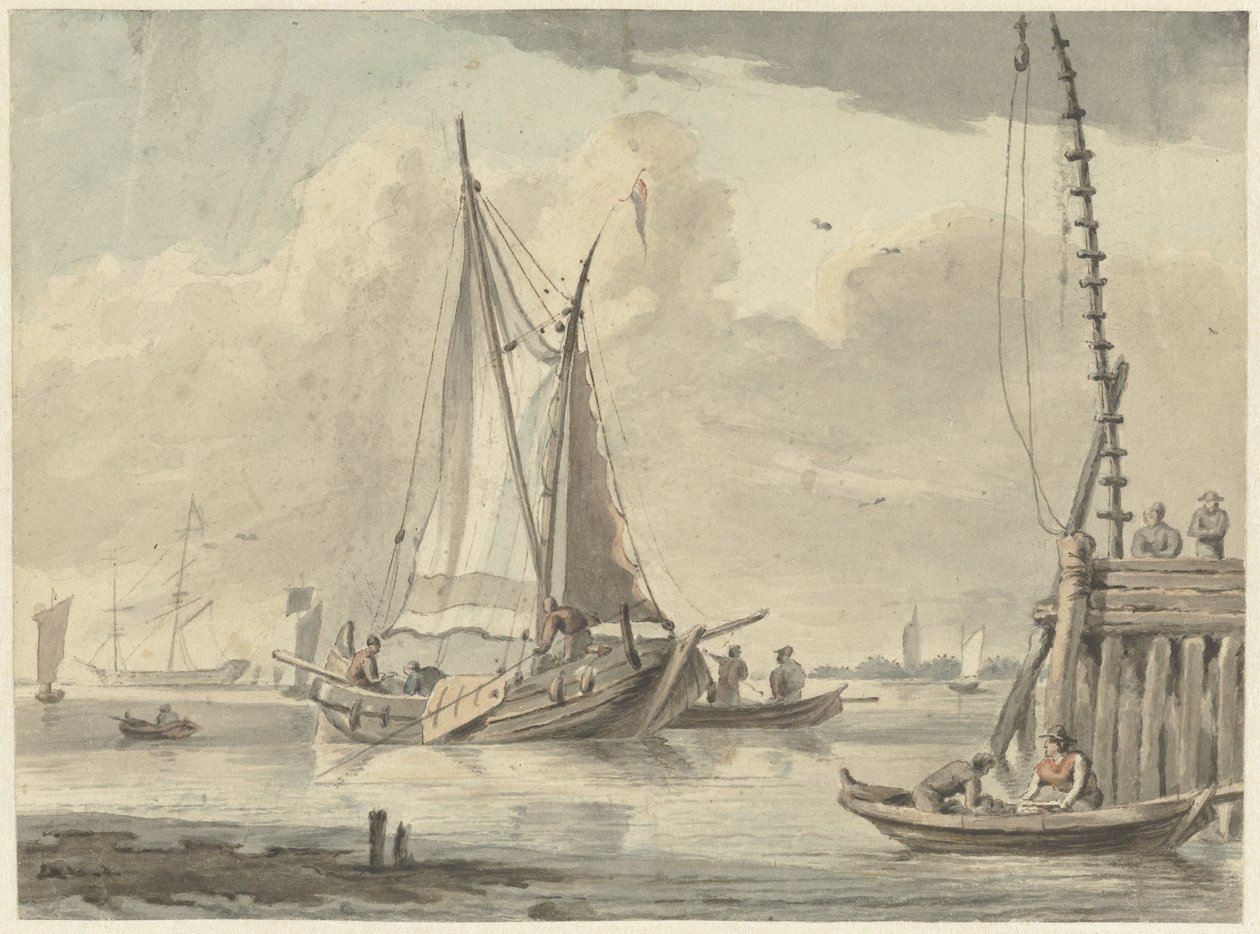 Sailing Ships on the River near Dordrecht by Aert Schouman