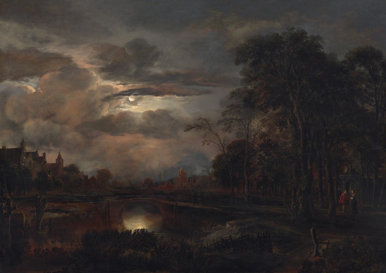 Moonlit Landscape with Bridge by Aert van der Neer