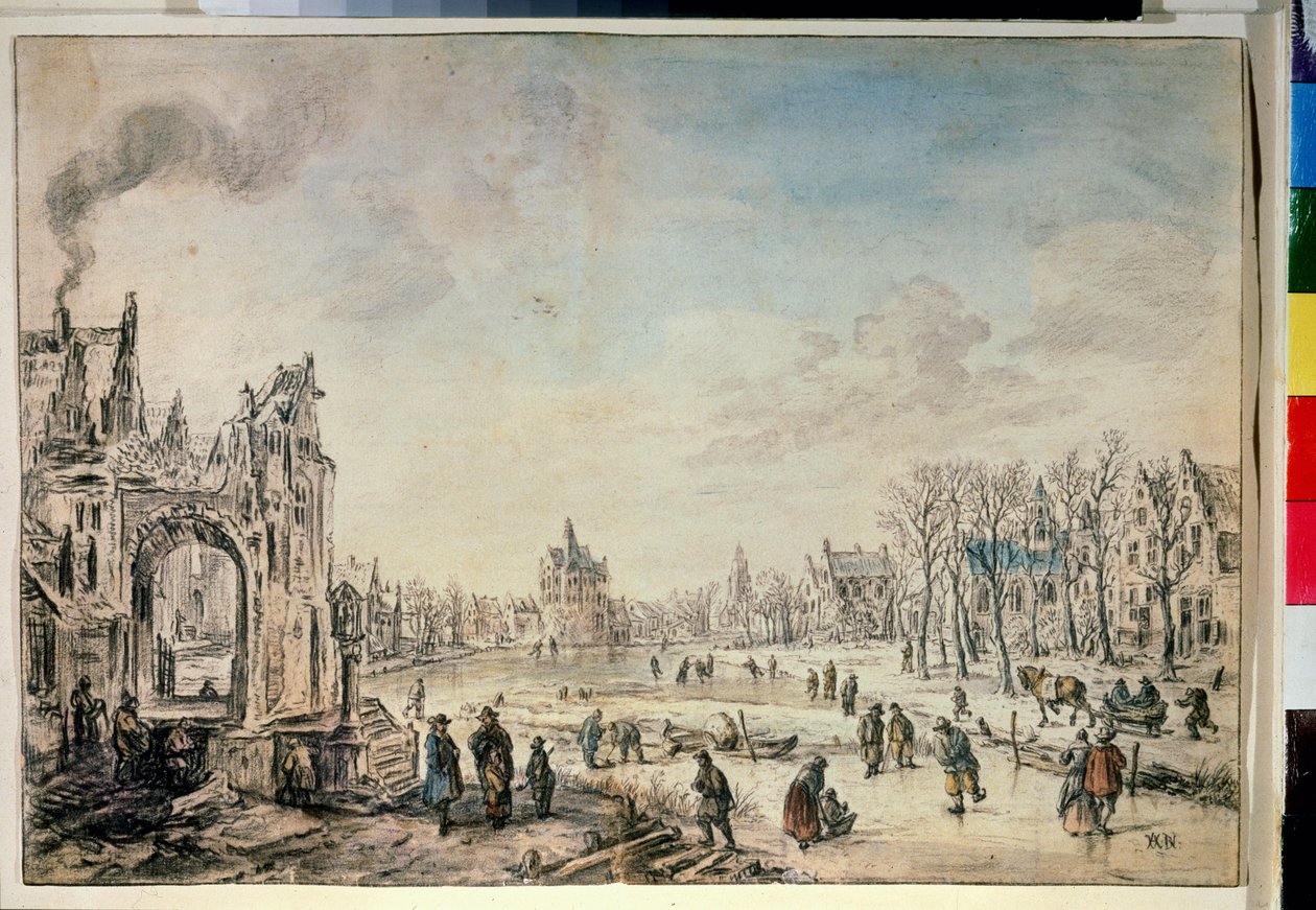Winter Landscape with Skaters by Aert van der Neer