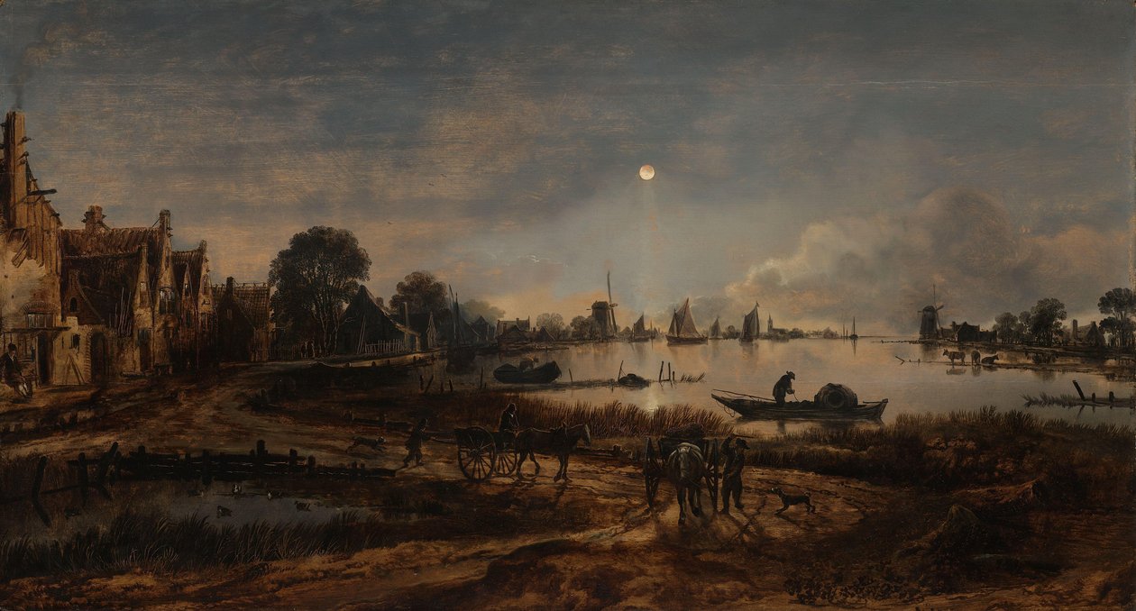 River View by Moonlight by Aert van der Neer